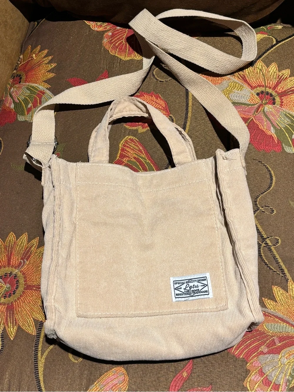 Letu Beige colored Corduroy Crossbody Tote Bag -